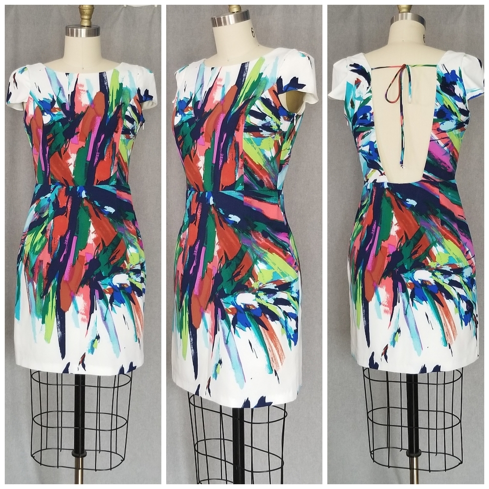 Bright colors abstract paint design sheath dress